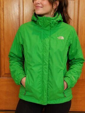 The North Face Jacket Womens Med Green HyVent Hooded Rain Coat Outdoor Gorpcore